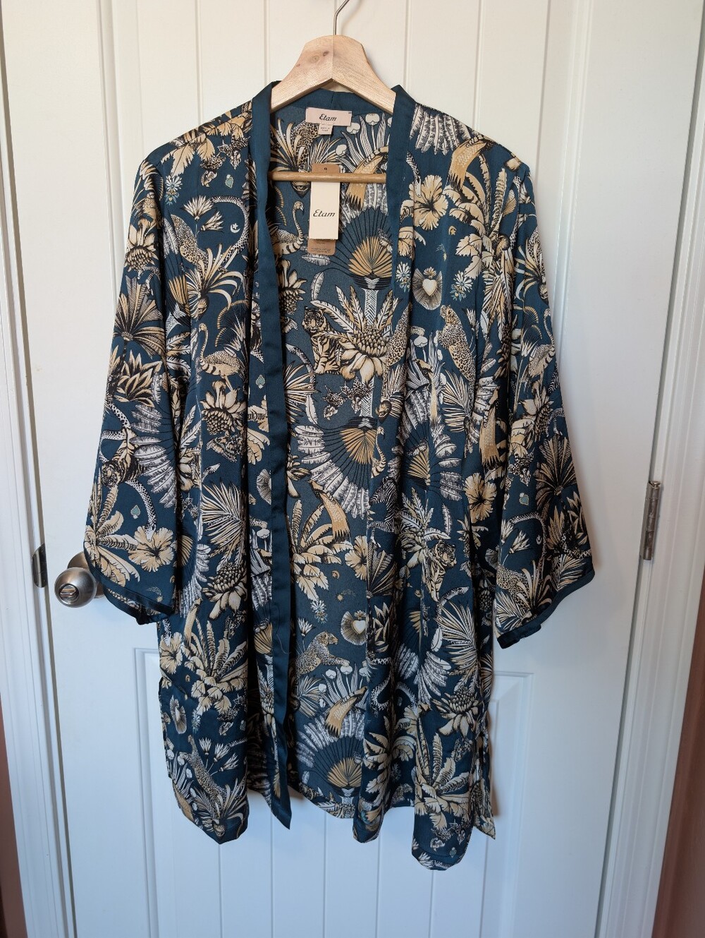 NWT Etam Wild Animals Kimono Robe Medium Teal